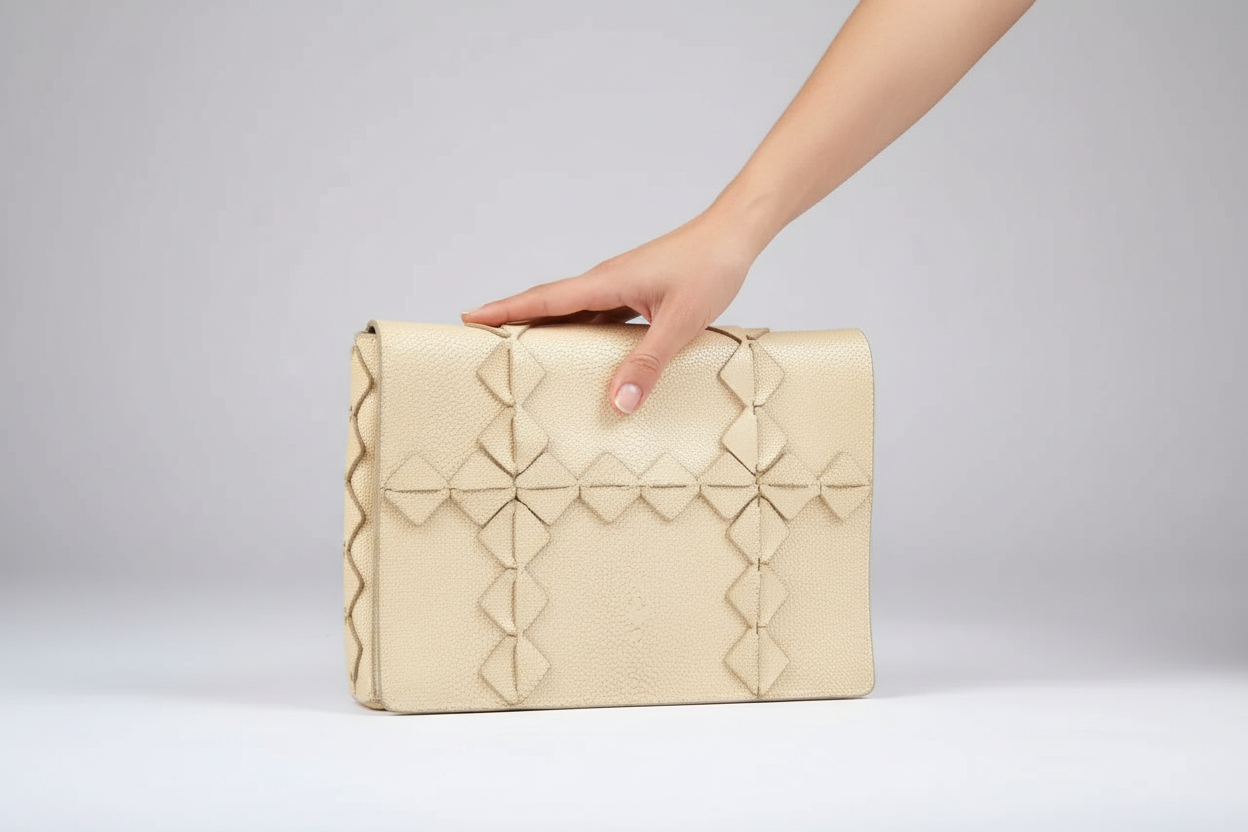 Salvatore Ferragamo — Beige Stingray Leather Clutch — front view | Rent designer fashion at Laura Messerschmitt Berlin