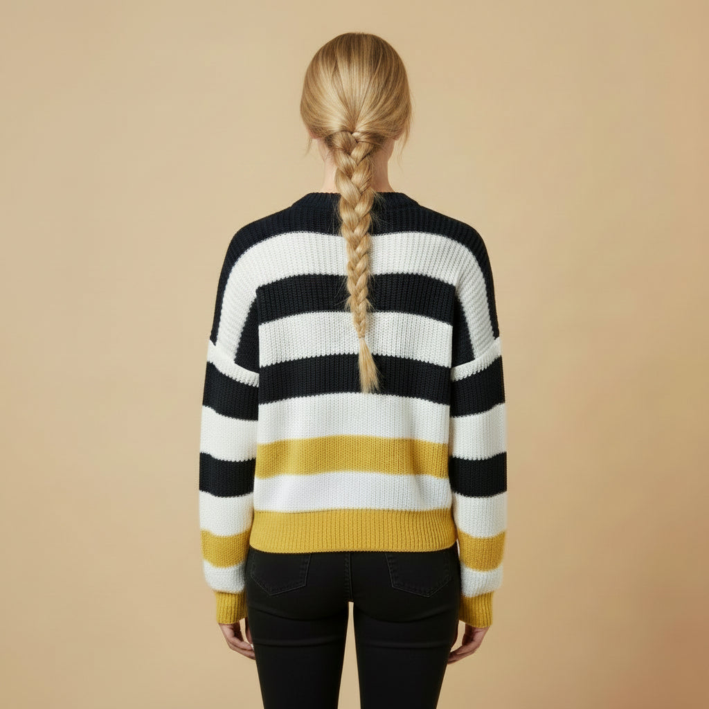 Polo Ralph Lauren Linen Striped Sweater – Navy, Cream & Mustard – Size M