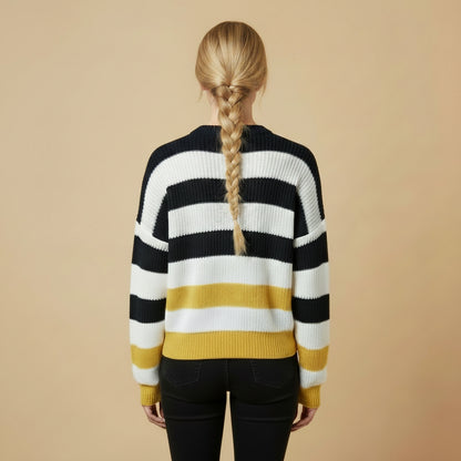 Polo Ralph Lauren Linen Striped Sweater – Navy, Cream & Mustard – Size M