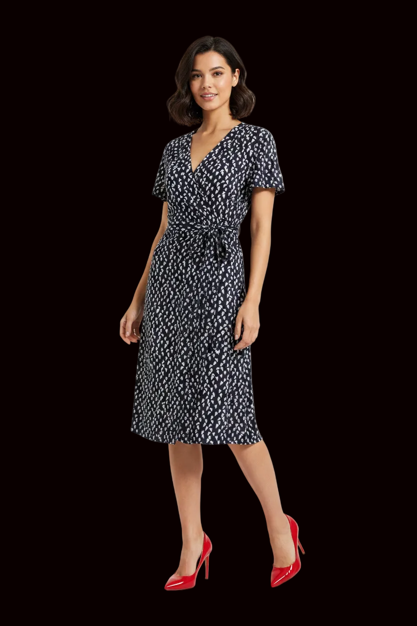 Mango printed wrap dress in navy — rent from Laura Messerschmitt, Berlin stylist