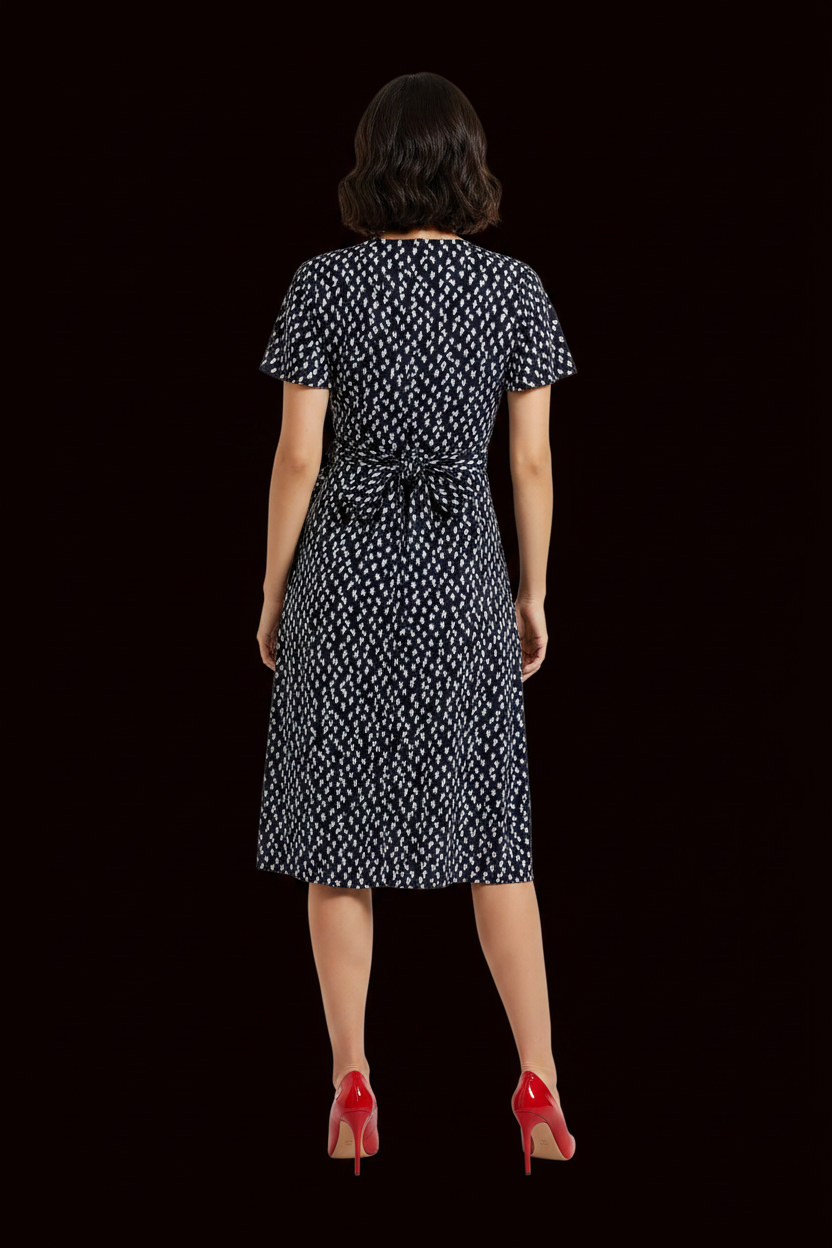Mango — Printed Wrap Dress in Navy