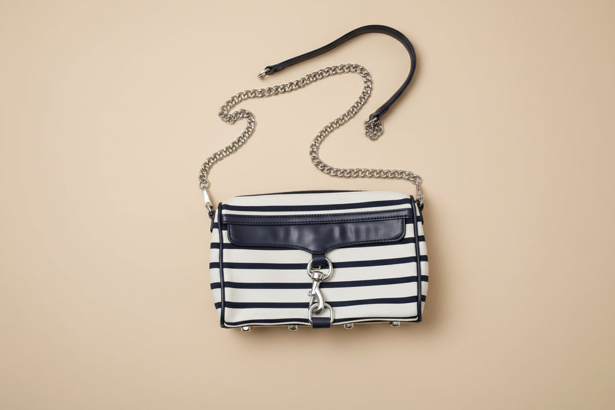 Rebecca Minkoff Mini Mac Crossbody Bag – Navy &amp; Cream Stripes