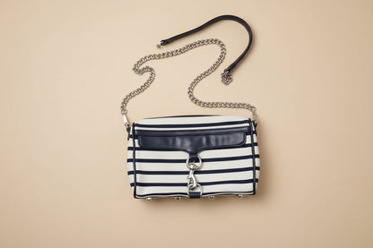 Rebecca Minkoff Mini Mac Crossbody Bag – Navy &amp; Cream Stripes