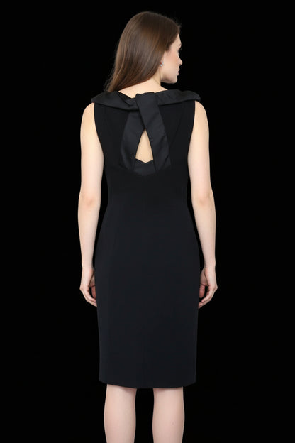 Diane von Furstenberg black wool crepe bateau neck dress with keyhole back — view 3