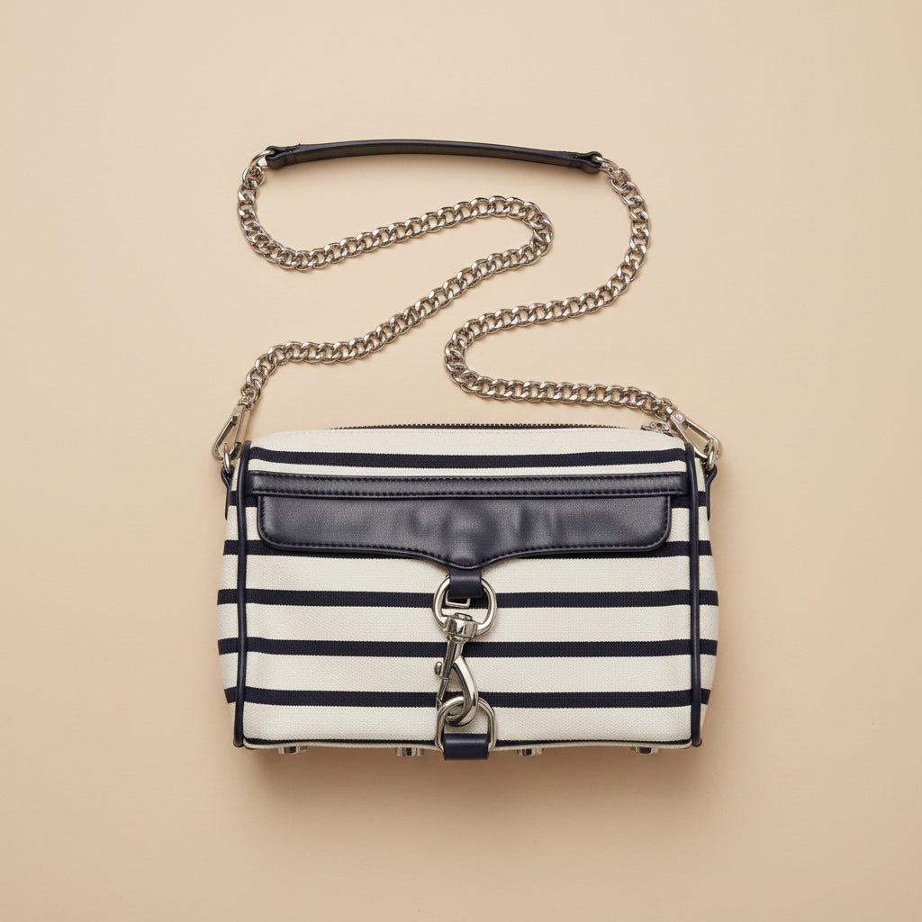 Rebecca Minkoff Mini Mac Crossbody Bag – Navy &amp; Cream Stripes