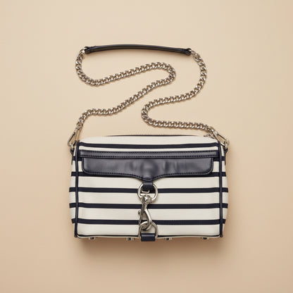 Rebecca Minkoff Mini Mac Crossbody Bag – Navy &amp; Cream Stripes