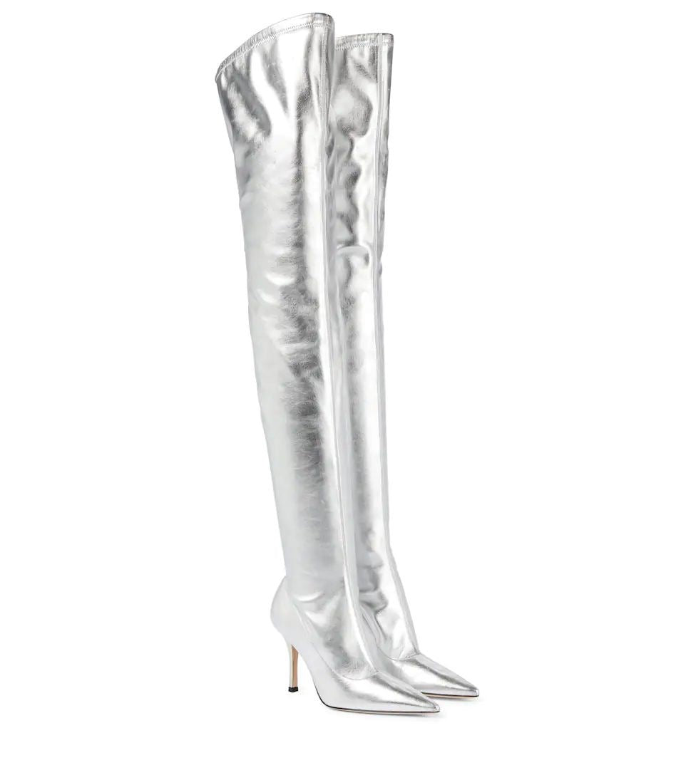 Paris Texas — Silberne Overknee-Stiefel mit Metallic-Effekt