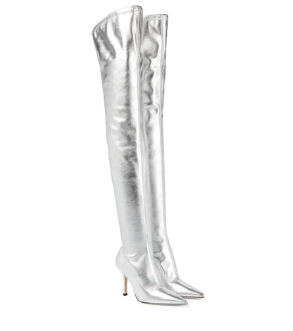 Paris Texas — Silberne Overknee-Stiefel mit Metallic-Effekt