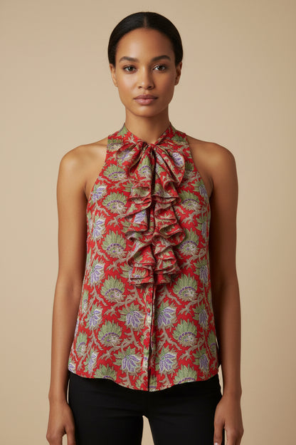 Ralph Lauren Pure Silk Botanical Print Blouse – Red Green – Size EU 38
