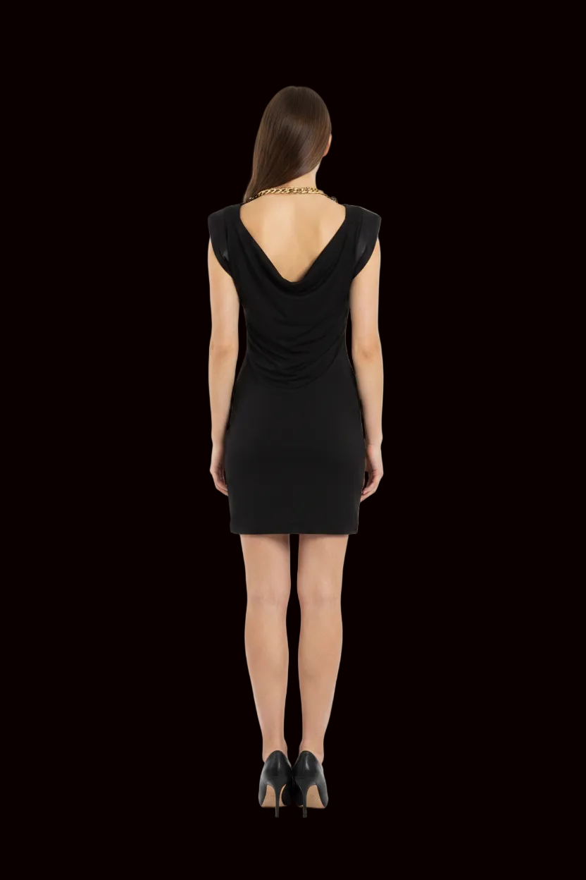 Barbara Bui — Draped Cowl-Neck Mini Dress with Wing Sleeves in Black