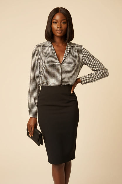 Gerard Darel - Vintage Silk Gingham Blouse in Black and White