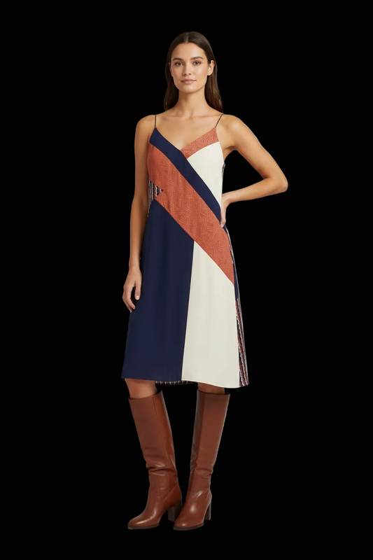 Diane von Furstenberg bias-cut silk slip dress in colourblock print — rent from Laura Messerschmitt, Berlin stylist