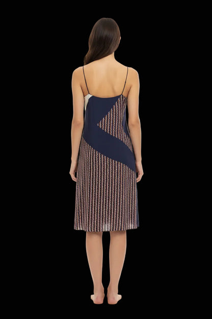 Diane von Furstenberg bias cut silk slip dress in navy rust and cream — view 2