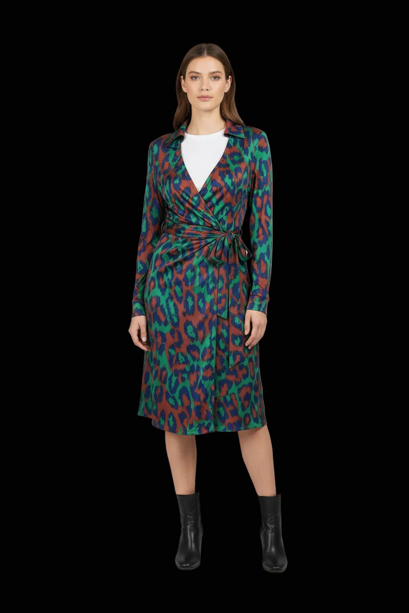Diane von Furstenberg silk jersey wrap dress in leopard print — rent from Laura Messerschmitt, Berlin stylist