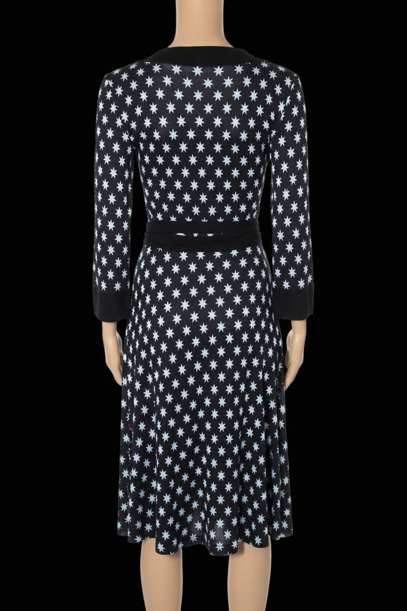 Diane von Furstenberg silk jersey wrap dress in black with white star print new with tags — view 2