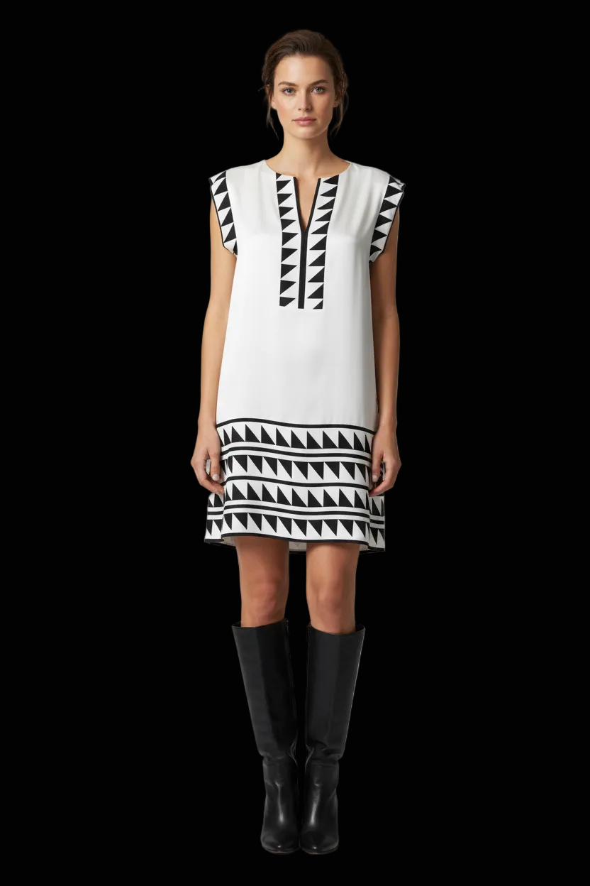 Diane von Furstenberg silk shift dress in ivory & black — rent from Laura Messerschmitt, Berlin stylist