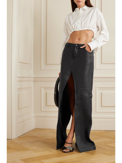 David Koma — Paneled Textured-Leather Maxi Skirt in Black