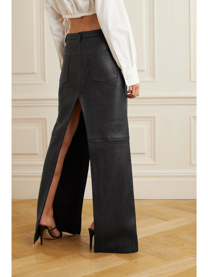 David Koma — Paneled Textured-Leather Maxi Skirt in Black