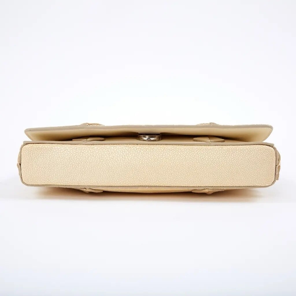 Salvatore Ferragamo — Beige Stingray Leather Clutch — back view | Rent designer fashion at Laura Messerschmitt Berlin