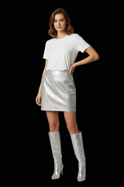 Chanel — Vintage 1999 Metallic Silver Leather Mini Skirt