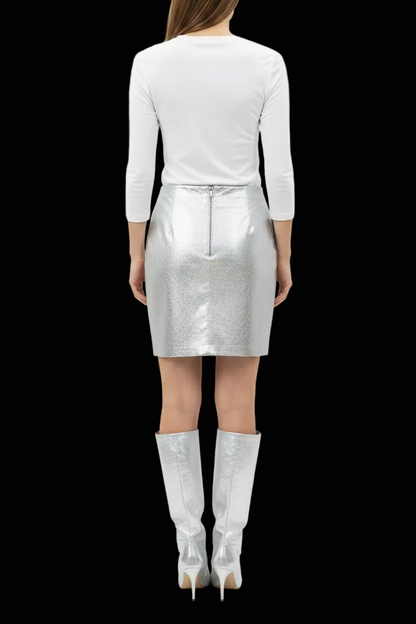 Chanel — Vintage 1999 Metallic Silver Leather Mini Skirt