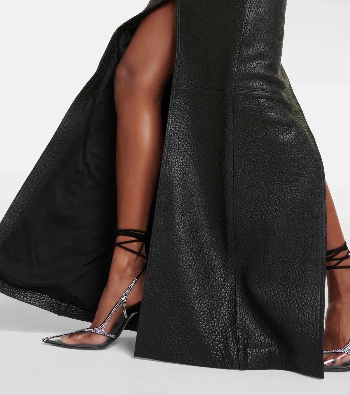 David Koma — Paneled Textured-Leather Maxi Skirt in Black