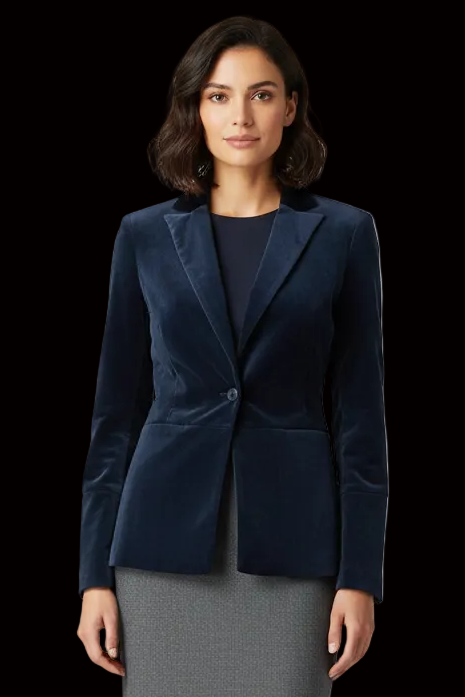 J Brand velvet blazer in midnight blue — rent from Laura Messerschmitt, Berlin stylist
