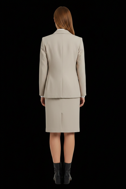Loewe — Silk-Linen Two-Piece Suit (Blazer + Skirt) in Rose-Grey