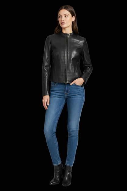 Caché — Leather Biker Jacket in Black