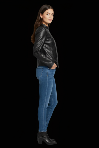 Caché — Leather Biker Jacket in Black