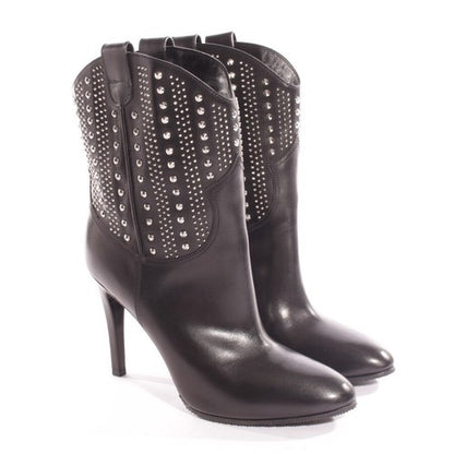 Saint Laurent Debbie 100 studded western ankle boots in black — view 1