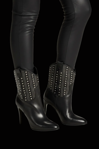 Saint Laurent debbie 100 studded western ankle boots in black — rent from Laura Messerschmitt, Berlin stylist