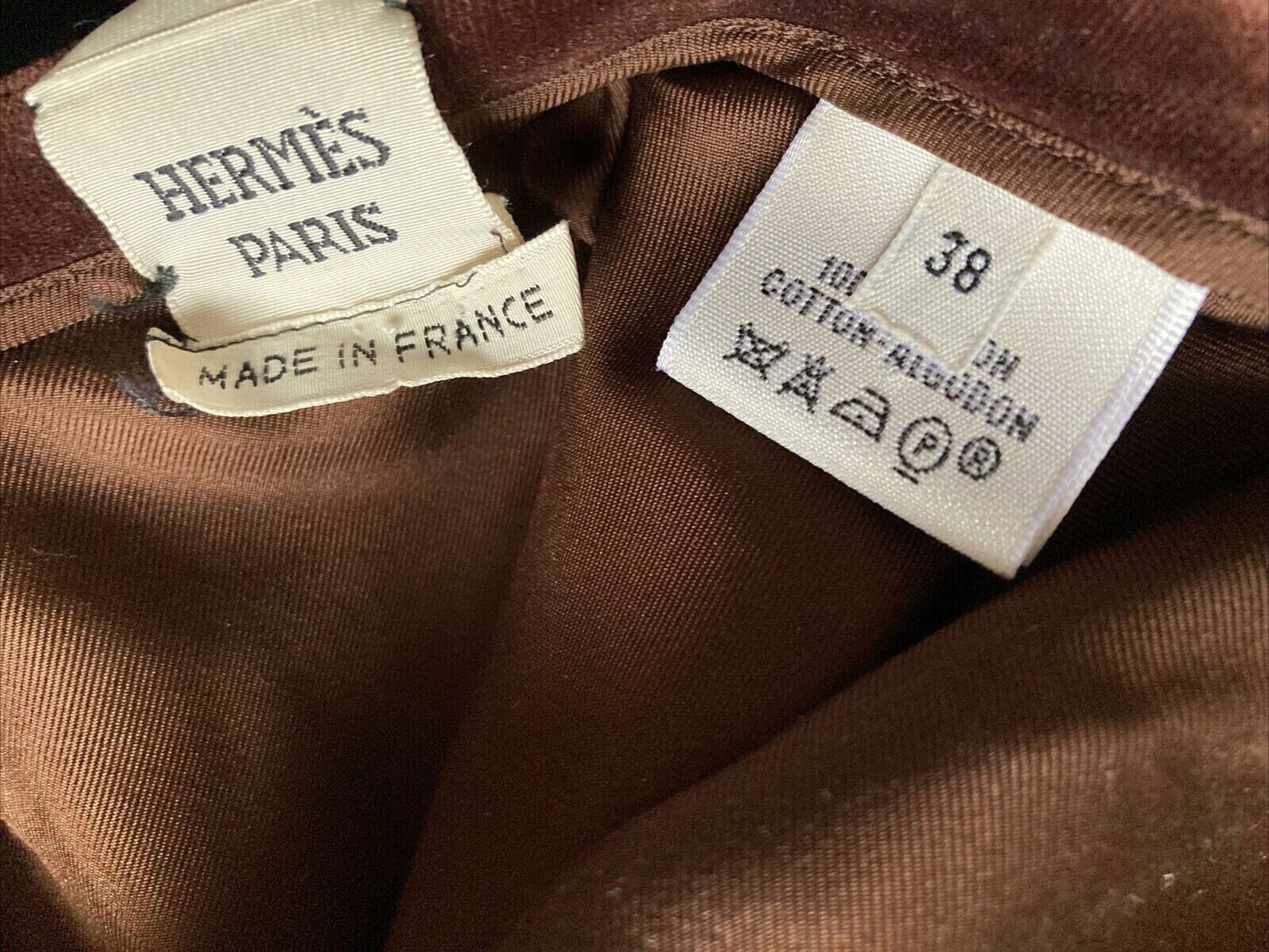 Hermès — Brown Cotton Velvet Skirt — label