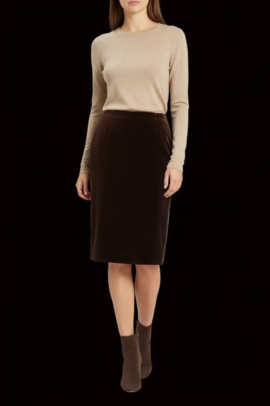 Hermès brown cotton velvet skirt — rent from Laura Messerschmitt, Berlin stylist