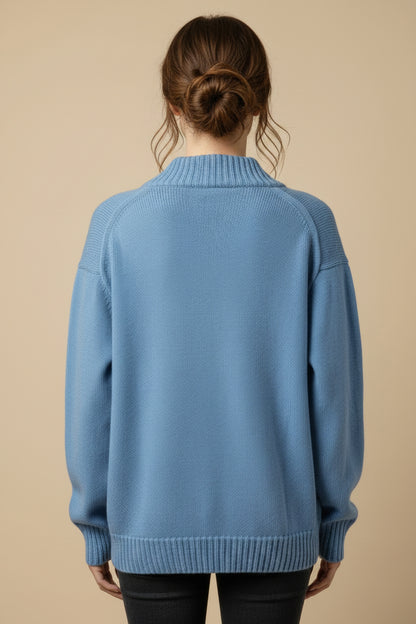 100% Wool V-Neck Cardigan – Blue