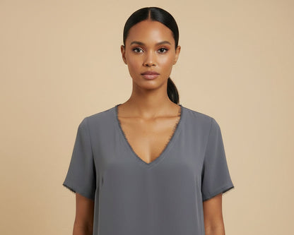 L'Autre Chose — Silk Mini Dress in Slate Grey