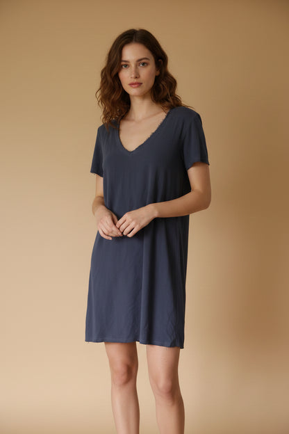 L'Autre Chose — Silk Mini Dress in Slate Grey