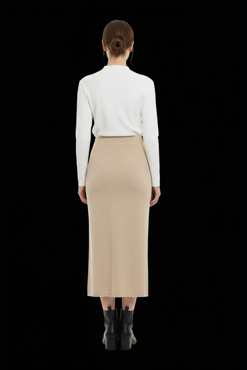 Chris Tan — Silk Cashmere Maxi Skirt in Beige