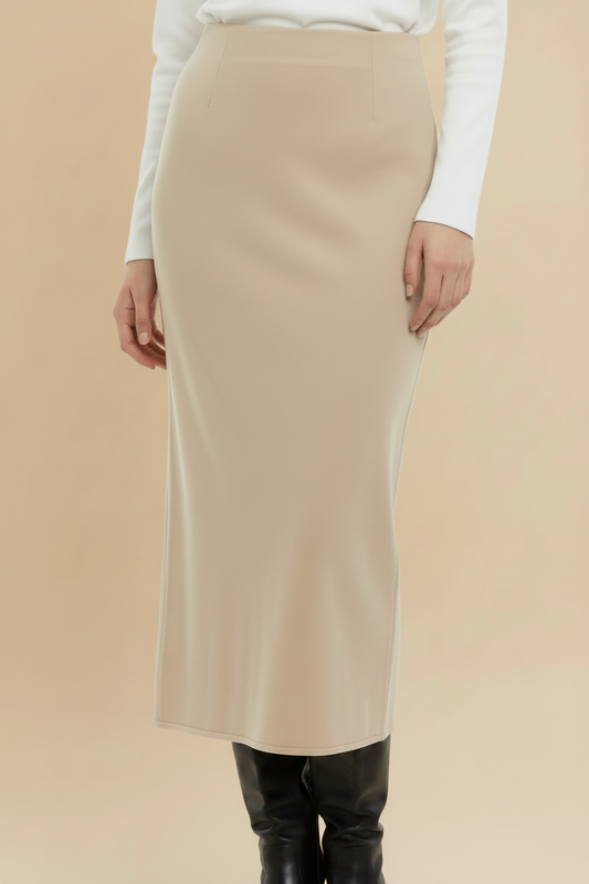 Chris Tan silk cashmere maxi skirt in beige — rent from Laura Messerschmitt, Berlin stylist