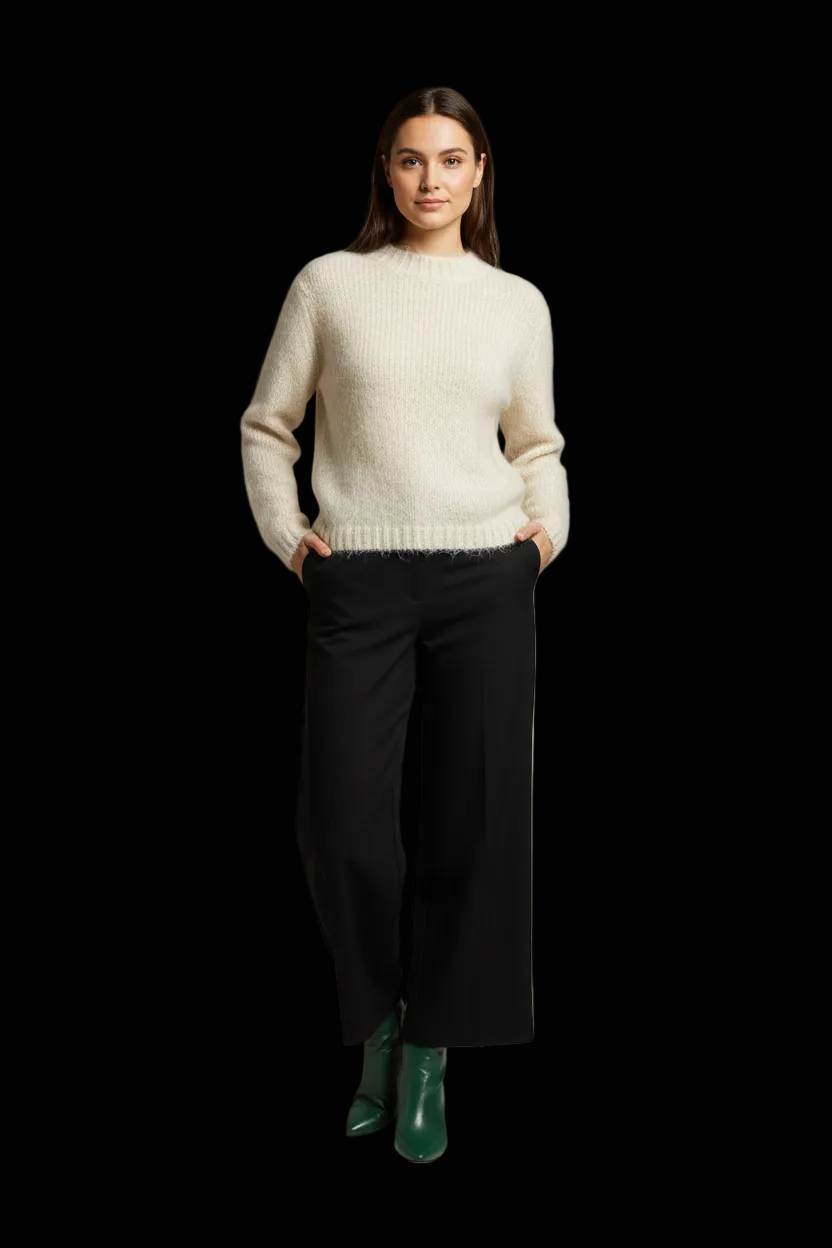 Alexander McQueen cream mohair wool sweater front view on mannequin
