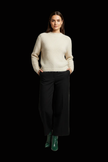 Alexander McQueen cream mohair wool sweater front view on mannequin