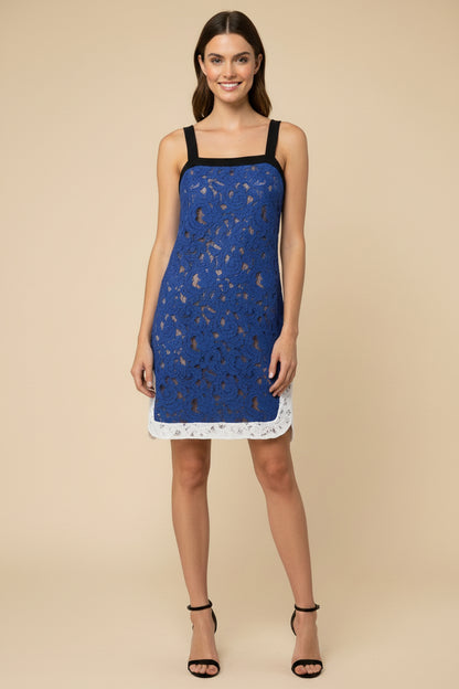 N°21 — Corded Lace Sheath Dress in Cobalt with Ivory Hem (New, Made in Italy)