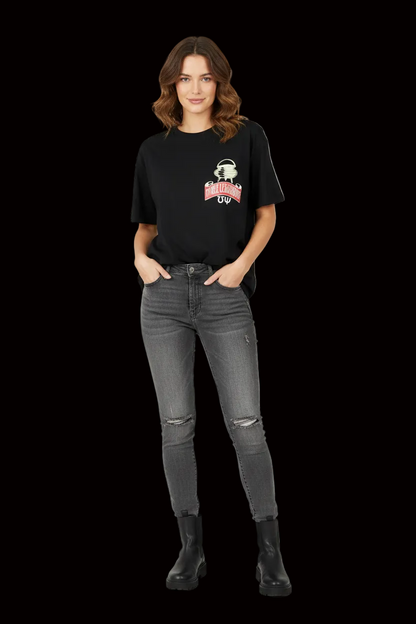 Shafanti — Graphic Print Cotton T-Shirt in Black