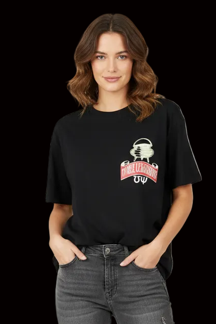 Shafanti graphic print cotton t-shirt in black — rent from Laura Messerschmitt, Berlin stylist