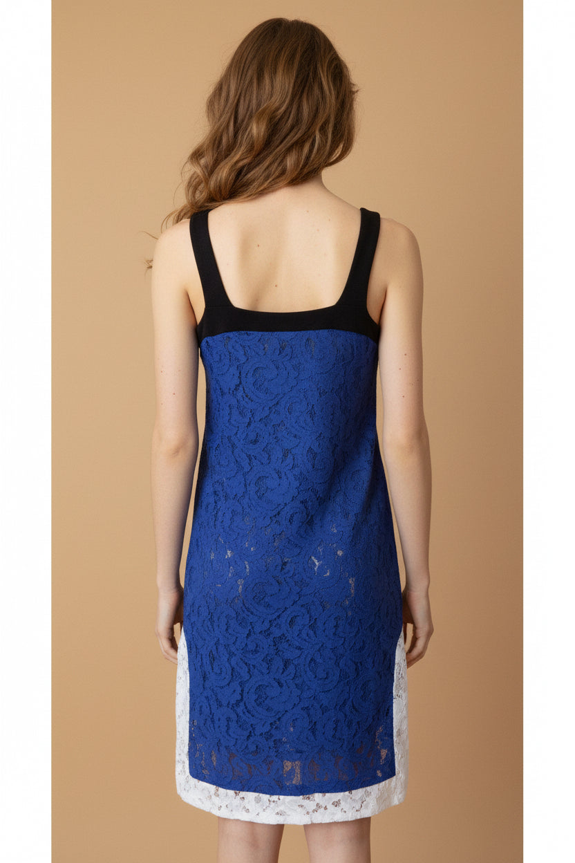 N°21 — Corded Lace Sheath Dress in Cobalt with Ivory Hem (New, Made in Italy)