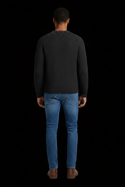 Saint Laurent — Men's Wool Chunky Knit Crewneck Pullover in Charcoal