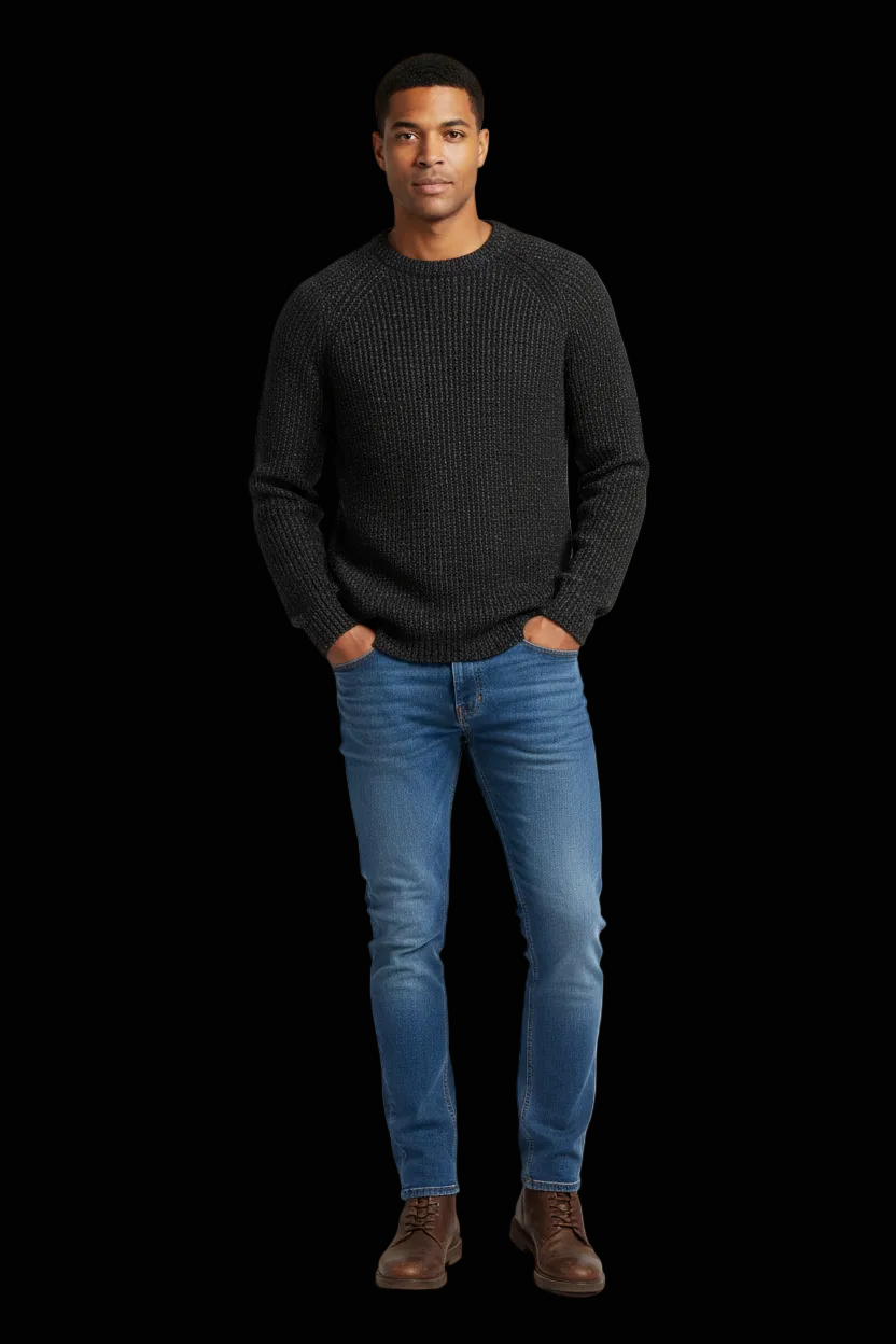 Saint Laurent mens wool chunky knit crewneck pullover in charcoal — view 1