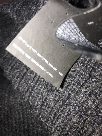 Saint Laurent mens wool chunky knit crewneck pullover in charcoal — view 3