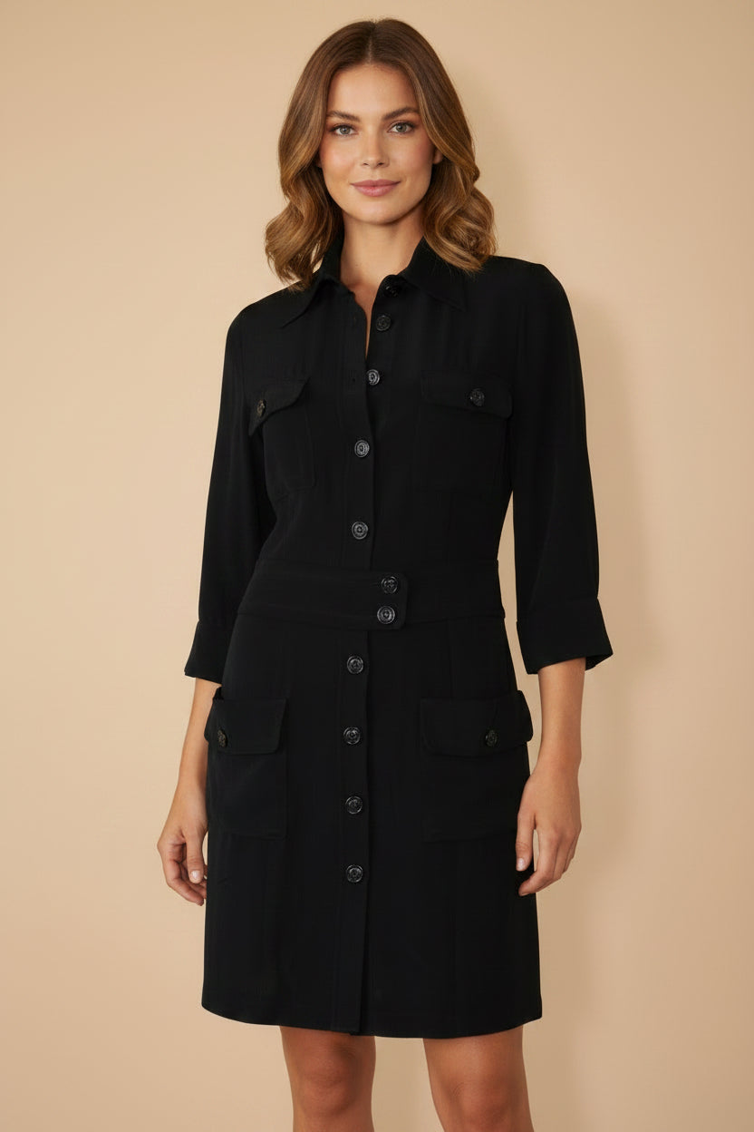 Barbara Bui — Silk Belted Shirtdress in Black