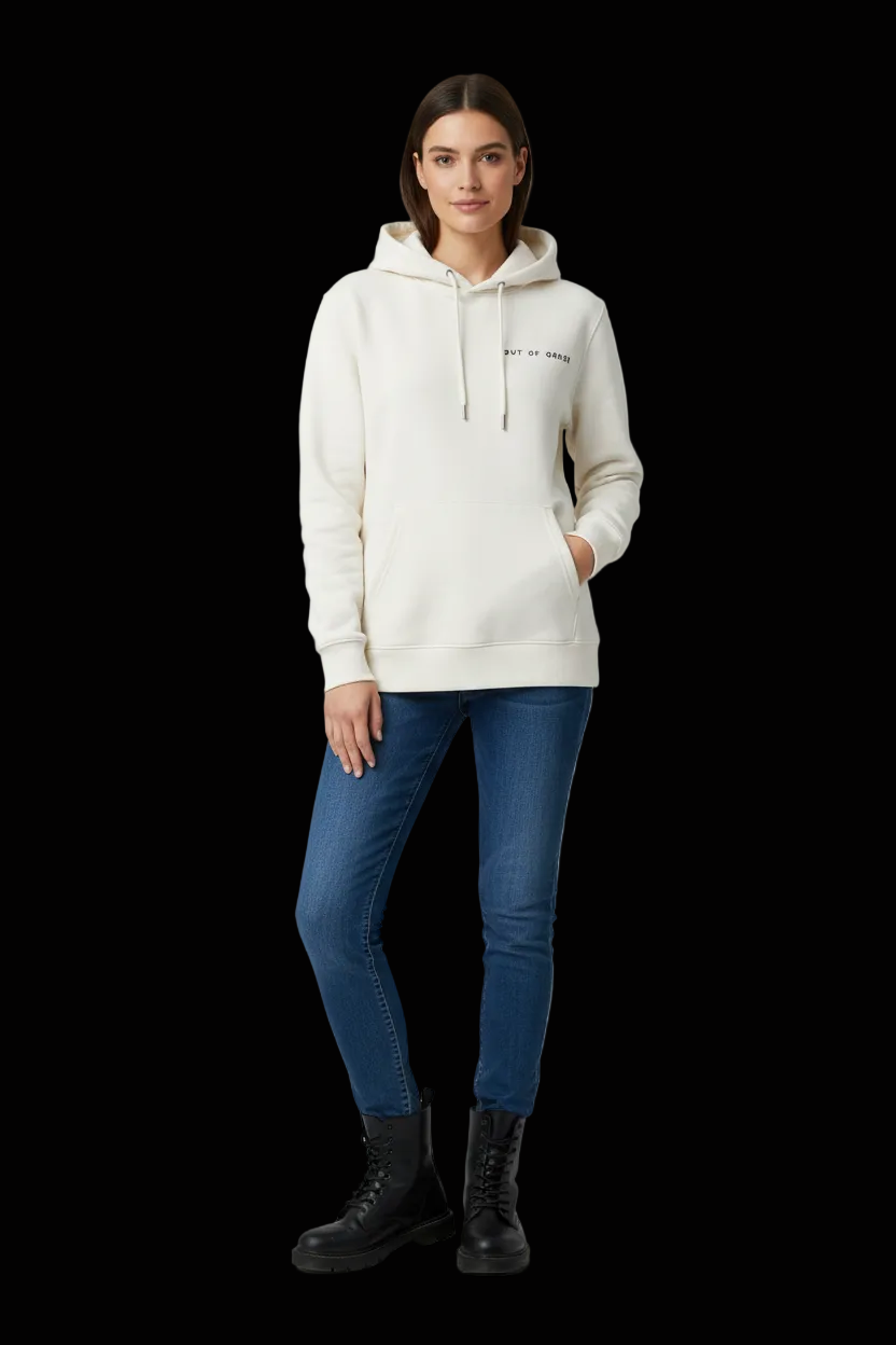 Rebekka Ruetz Out of Order cream organic cotton hoodie on model